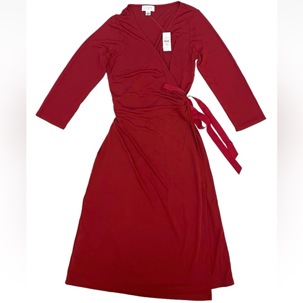 Ann Taylor Loft NEW Red Tie Front Wrap Dress Sz 10